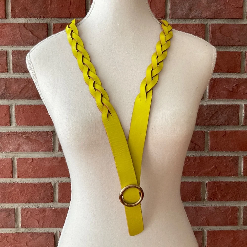 J.Crew UK Yellow Braided Leather Adjustable Belt Size XS/S NEW